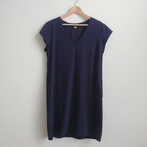 Eddie Bauer Large stretchy athletic dress dark navy blue V neck